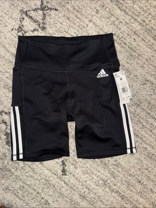adidas Pants - adidas Black High-Rise Bike Shorts with White Three Stripes